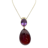 Gold-plated pendant with amber and amethyst