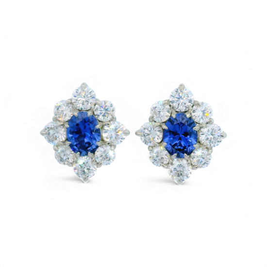 Artificial Sapphire and Diamond Earrings