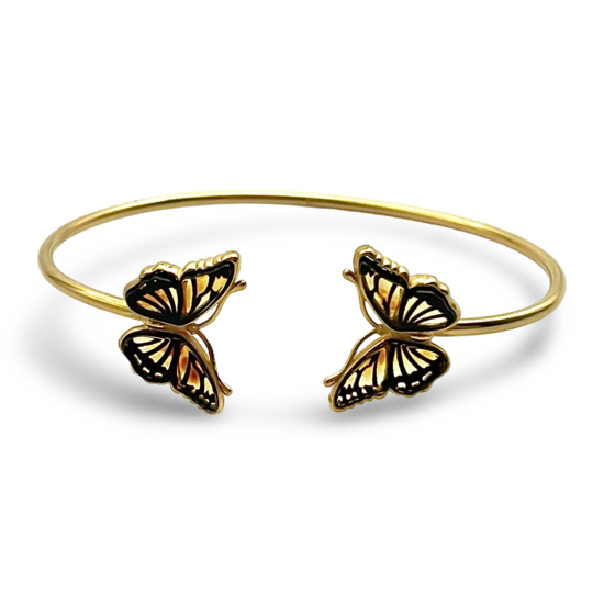 Pulsera de ámbar bañada en oro Mariposa