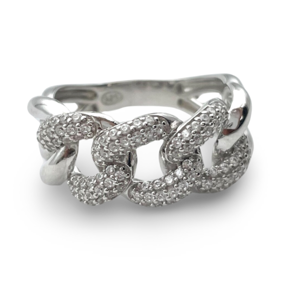 Anillo Trenzado de Plata con Circones Blancos