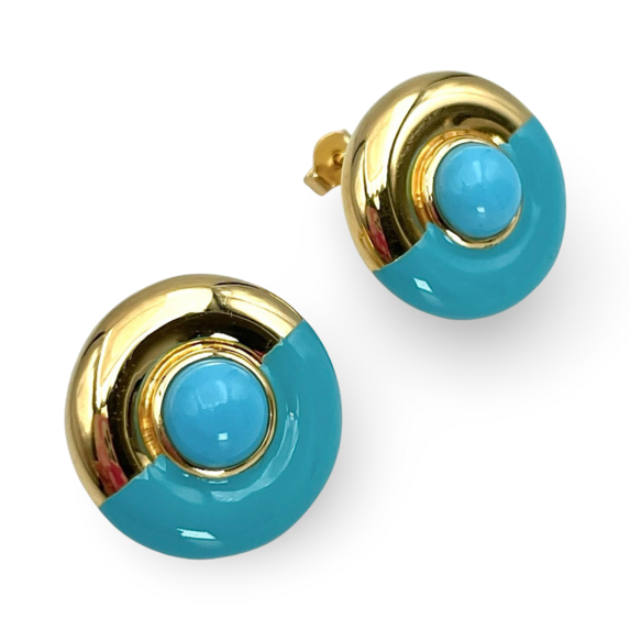 Pendientes de turquesa y plata dorada